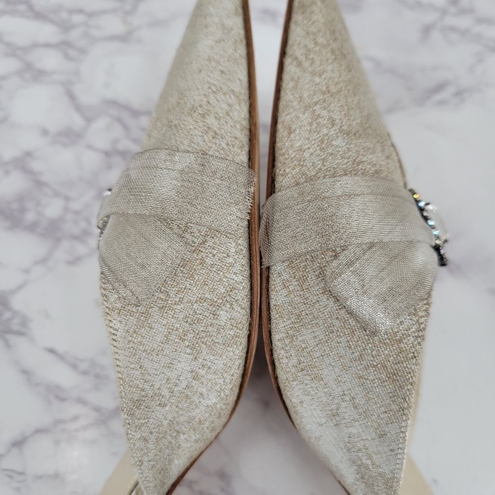 Shannon Britt Italian Silver Kitten Heel Mules Formal Bridal Evening - Picture 10 of 16